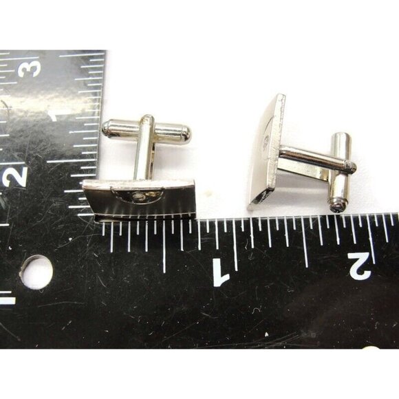 Silver Tone Rectangle Cufflinks Tux Shirt Dress Suit Vintage - Picture 4 of 5